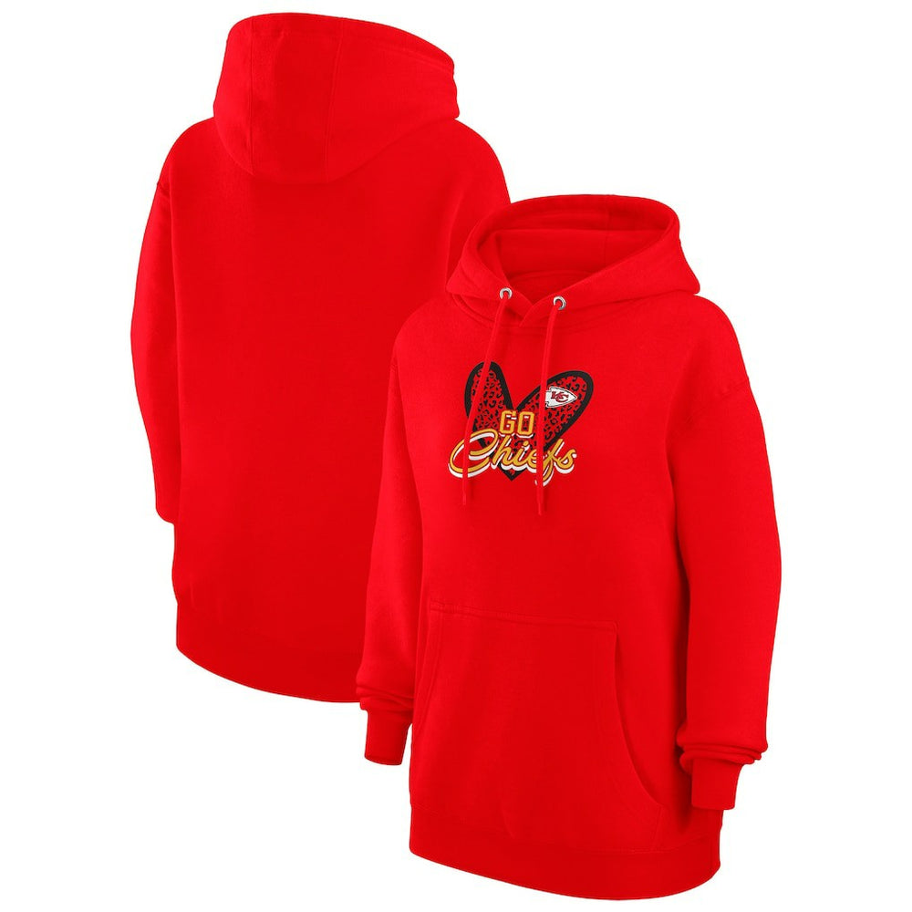 Kansas City Chiefs G-III 4Her by Carl Banks Women's Animal Print Heart Team Graphic Fleece Tri-Blend Pullover Hoodie - Red discount