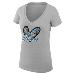 Detroit Lions G-III 4Her by Carl Banks Women's Super-Slim Fit Lightweight Leopard Heart V-Neck T-Shirt - Heather Gray sale