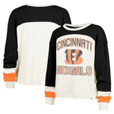 Cincinnati Bengals '47 Women's Double Header Curve Raglan Long Sleeve Crop Top - Cream on sale