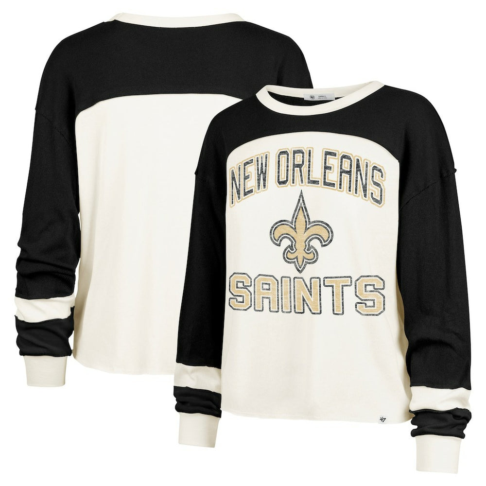 New Orleans Saints '47 Women's Double Header Curve Raglan Long Sleeve Crop Top - Cream sale
