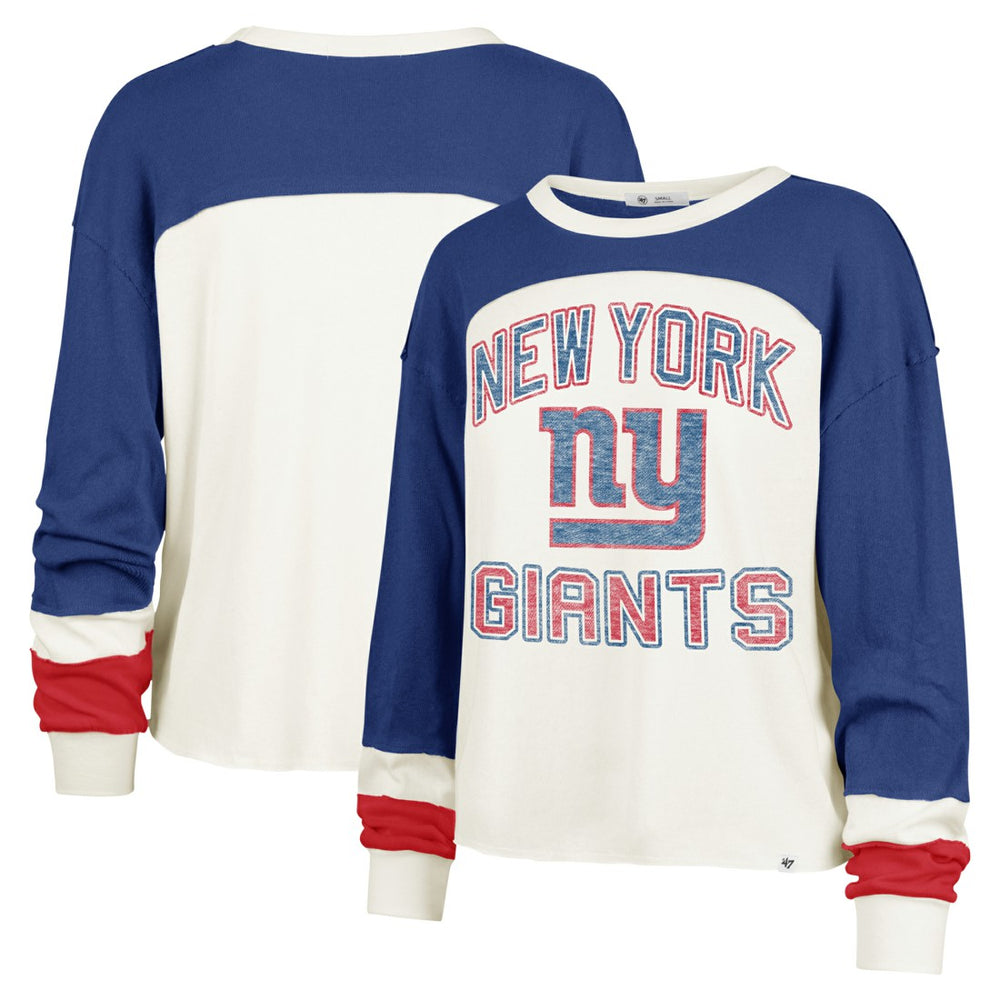 New York Giants '47 Women's Double Header Curve Raglan Long Sleeve Crop Top - Cream for sale