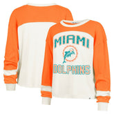 Miami Dolphins '47 Women's Double Header Curve Raglan Long Sleeve Crop Top - Cream cheap
