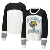 Jacksonville Jaguars '47 Women's Double Header Curve Raglan Long Sleeve Crop Top - Cream on sale
