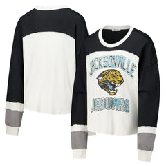 Jacksonville Jaguars '47 Women's Double Header Curve Raglan Long Sleeve Crop Top - Cream on sale