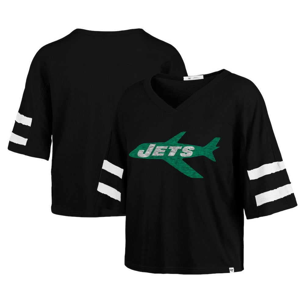 New York Jets '47 Women's Double Header Scout Cropped V-Neck T-Shirt - Black cheap