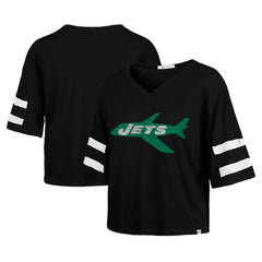 New York Jets '47 Women's Double Header Scout Cropped V-Neck T-Shirt - Black cheap
