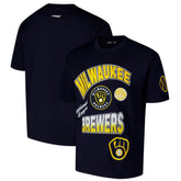 Milwaukee Brewers Pro Standard Turn It Up Dropped Shoulder T-Shirt Navy