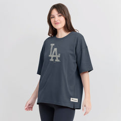 Los Angeles Dodgers Women's Oversized Elements Raw Edge Future Ground T-Shirt Blue