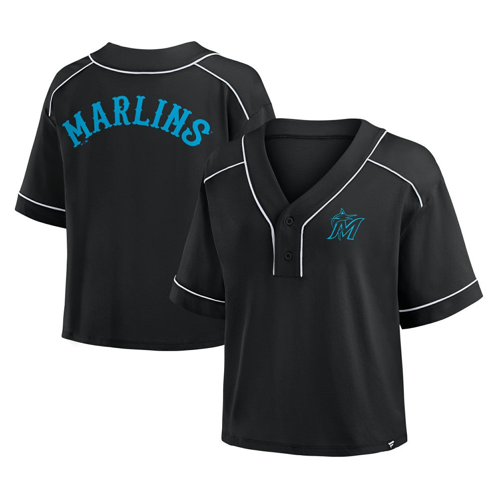 Miami Marlins Women's Oversized Champ Game Cropped V-Neck T-Shirt Black