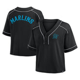Miami Marlins Women's Oversized Champ Game Cropped V-Neck T-Shirt Black