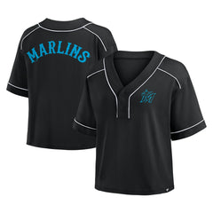 Miami Marlins Women's Oversized Champ Game Cropped V-Neck T-Shirt Black