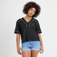 Miami Marlins Women's Oversized Champ Game Cropped V-Neck T-Shirt Black