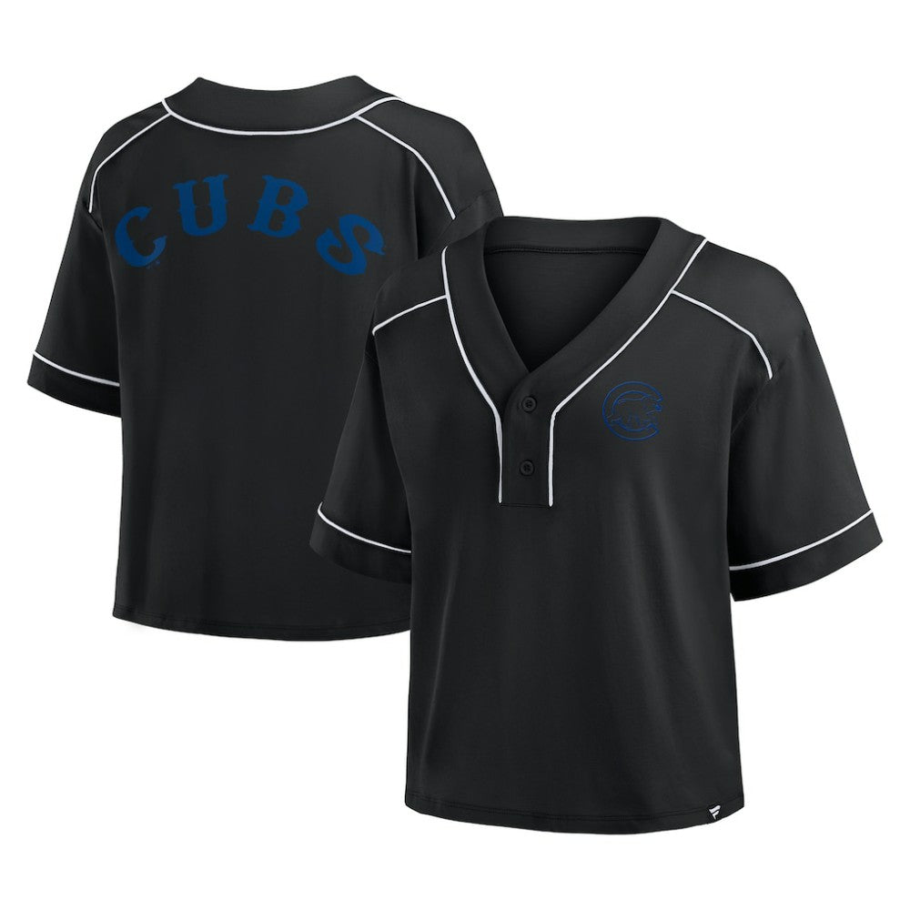 Chicago Cubs Women's Oversized Champ Game Cropped V-Neck T-Shirt Black
