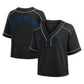 Chicago Cubs Women's Oversized Champ Game Cropped V-Neck T-Shirt Black