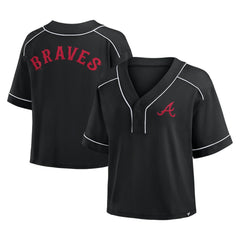 Atlanta Braves Women's Oversized Champ Game Cropped V-Neck T-Shirt Black