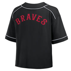Atlanta Braves Women's Oversized Champ Game Cropped V-Neck T-Shirt Black