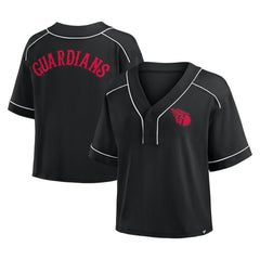 Cleveland Guardians Women's Oversized Champ Game Cropped V-Neck T-Shirt Black