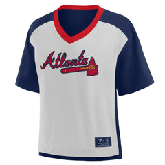 Atlanta Braves Oversized Race To Win V-Neck T-Shirt Navy/Graphite