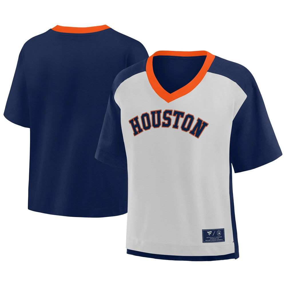 Houston Astros Oversized Race To Win V-Neck T-Shirt Navy/Graphite