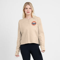 Houston Astros Women's Oversized Stadium Slub Long Sleeve Henley T-Shirt Tan