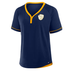 Milwaukee Brewers Women's League Diva Star Raglan V-Neck T-Shirt Navy