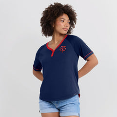 Minnesota Twins Women's League Diva Star Raglan V-Neck T-Shirt Navy