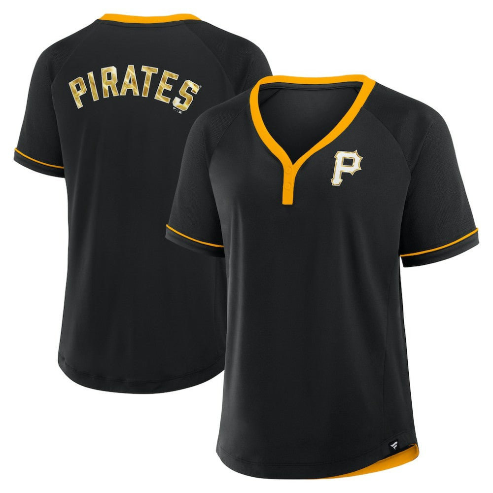 Pittsburgh Pirates Women's League Diva Star Raglan V-Neck T-Shirt Black