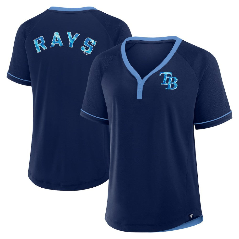 Tampa Bay Rays Women's League Diva Star Raglan V-Neck T-Shirt Navy