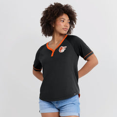 Baltimore Orioles Women's League Diva Star Raglan V-Neck T-Shirt Black