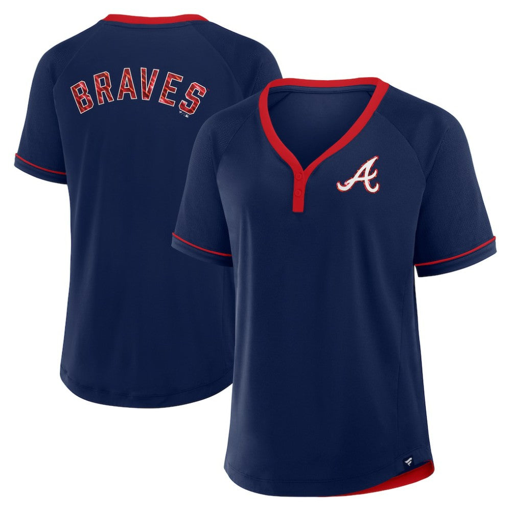 Atlanta Braves Women's League Diva Star Raglan V-Neck T-Shirt Navy