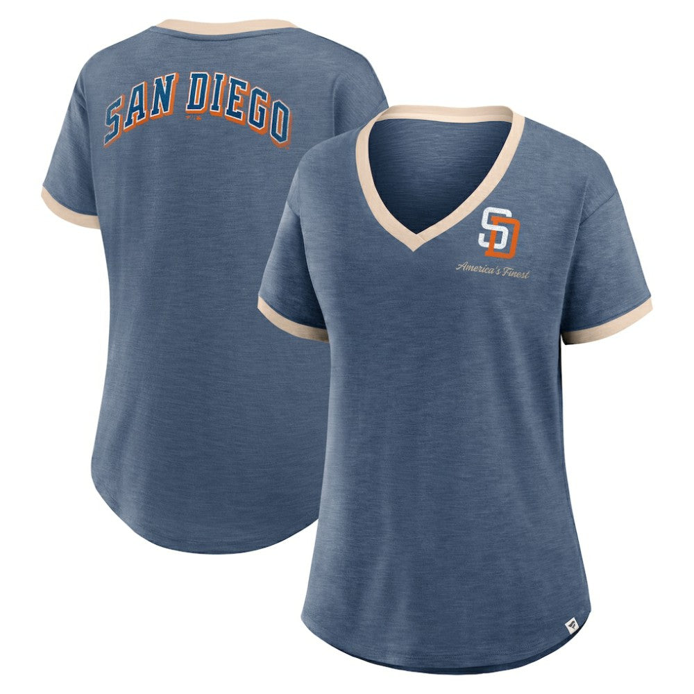 San Diego Padres Women's Binge Worthy Stadium Slub V-Neck T-Shirt Navy