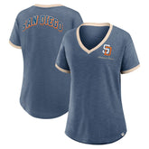 San Diego Padres Women's Binge Worthy Stadium Slub V-Neck T-Shirt Navy