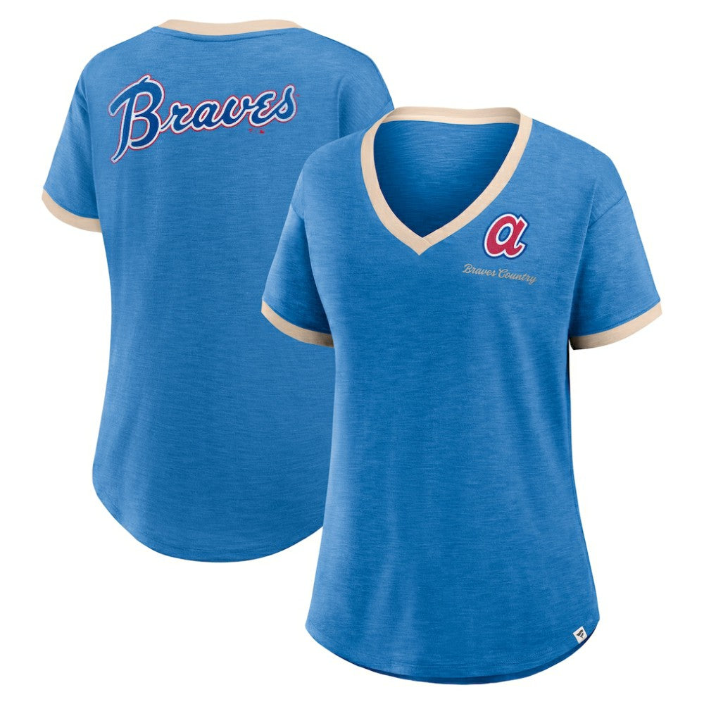 Atlanta Braves Women's Binge Worthy Stadium Slub V-Neck T-Shirt Royal