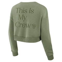 Milwaukee Brewers Women's Studio Cropped Pullover Sweatshirt Olive