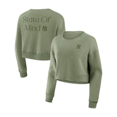 New York Yankees Women's Studio Cropped Pullover Sweatshirt Olive
