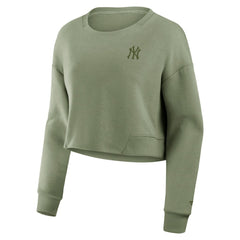 New York Yankees Women's Studio Cropped Pullover Sweatshirt Olive
