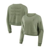 Boston Red Sox Women's Studio Cropped Pullover Sweatshirt Olive