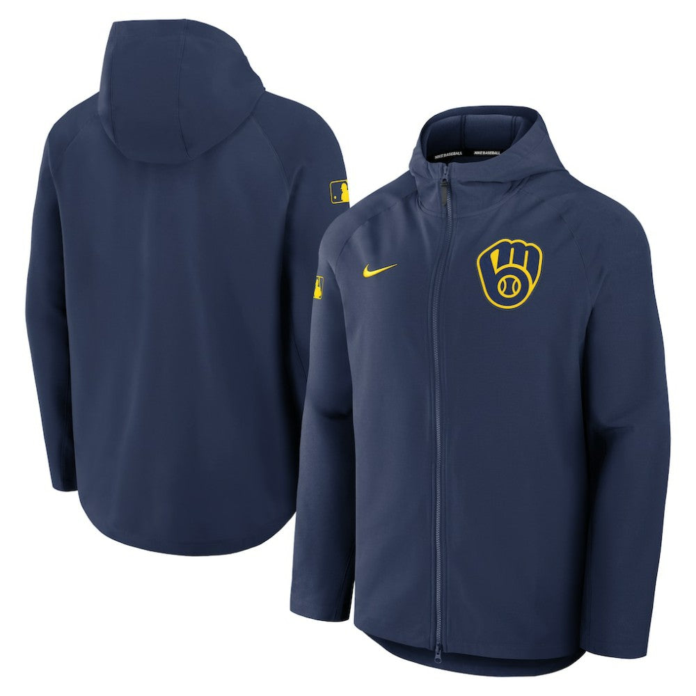 Milwaukee Brewers Authentic Collection Raglan Performance Full-Zip Jacket Navy