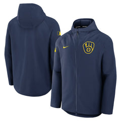 Milwaukee Brewers Authentic Collection Raglan Performance Full-Zip Jacket Navy