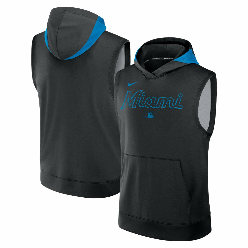 Miami Marlins Authentic Collection Dri-FIT Sleeveless Hoodie Black