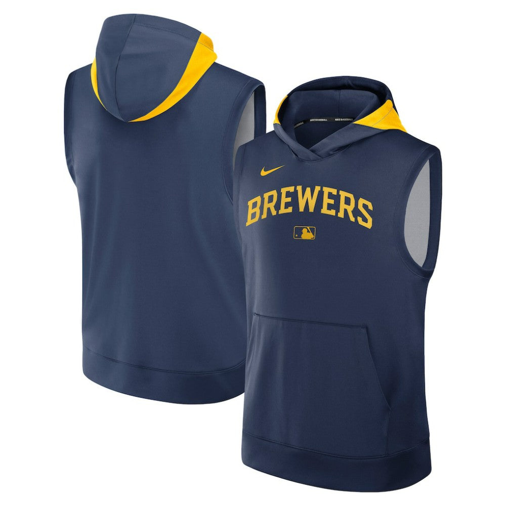 Milwaukee Brewers Authentic Collection Dri-FIT Sleeveless Hoodie Navy