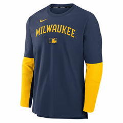 Milwaukee Brewers Authentic Collection Player Dri-FIT Lightweight Pullover Navy/Gold