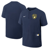Milwaukee Brewers Authentic Collection Raglan Short Sleeve Windshirt Navy