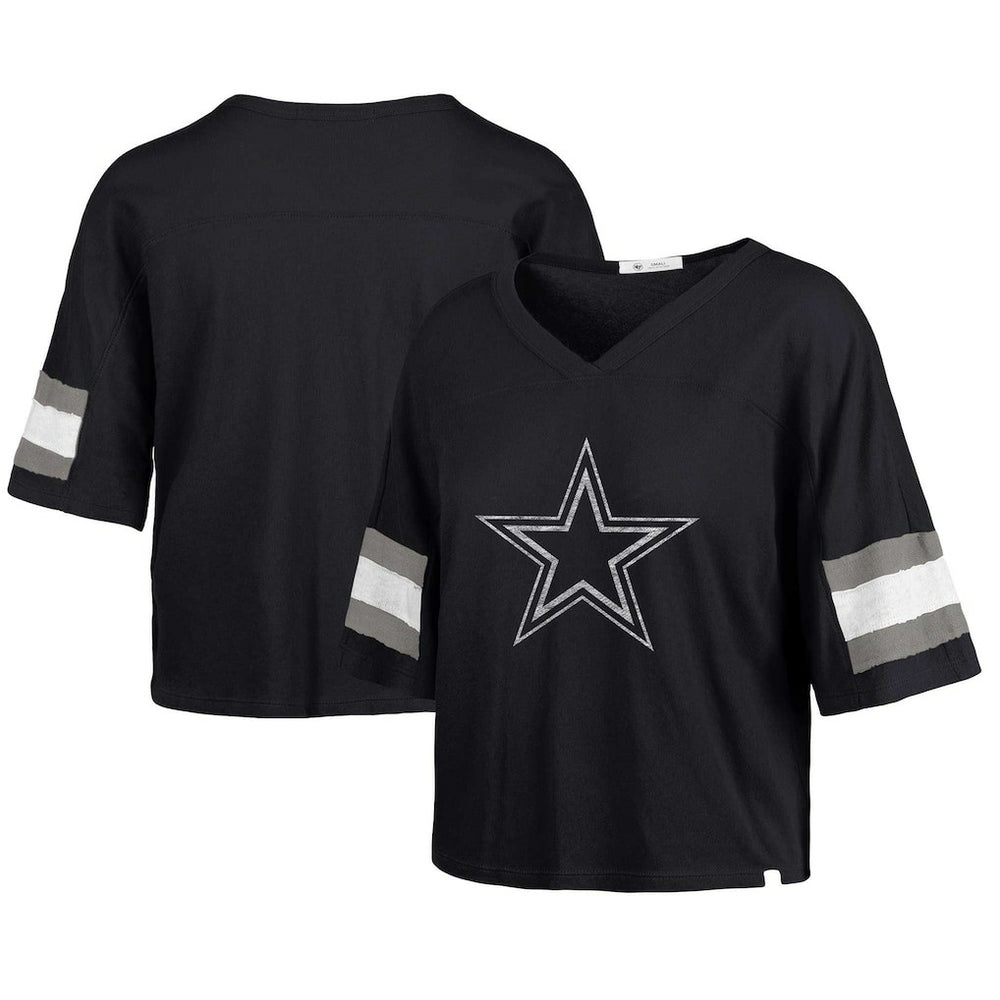 Dallas Cowboys '47 Women's Double Header Scout Cropped V-Neck T-Shirt - Navy discount