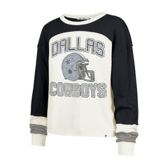 Dallas Cowboys '47 Women's Double Header Curve Raglan Long Sleeve Crop Top - Cream online