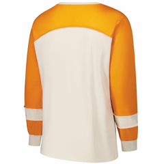 Miami Dolphins '47 Women's Plus Size Double Header Curve Toni Long Sleeve T-Shirt - Cream/Orange for sale
