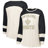 New Orleans Saints '47 Women's Plus Size Double Header Curve Toni Long Sleeve T-Shirt - Cream/Black online