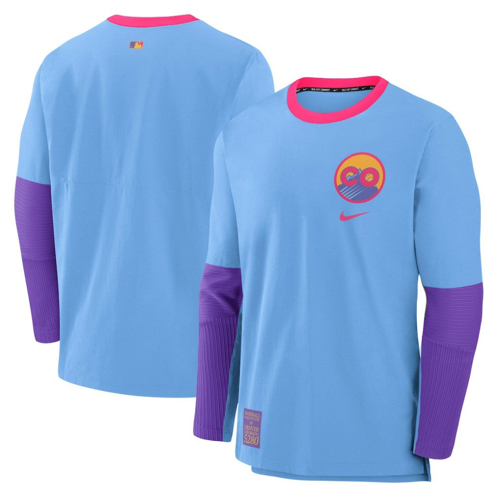 Colorado Rockies 2025 City Connect Authentic Collection Player Dri-FIT Lightweight Pullover Light Blue