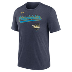Philadelphia Phillies City Connect Script Tri-Blend T-Shirt Heather Navy