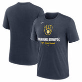 Milwaukee Brewers Logo Tri-Blend T-Shirt Heather Navy